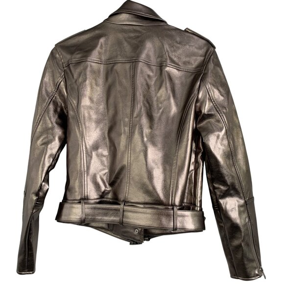 INC Womens Small Metallic Faux Leather Moto Jacket With Belt NWT - Picture 4 of 9